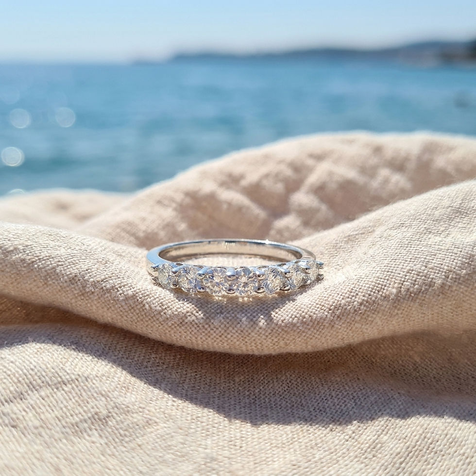 Miniatura: diamondshero.it anello moissanite 7 pietre argento oro silver gold ring
