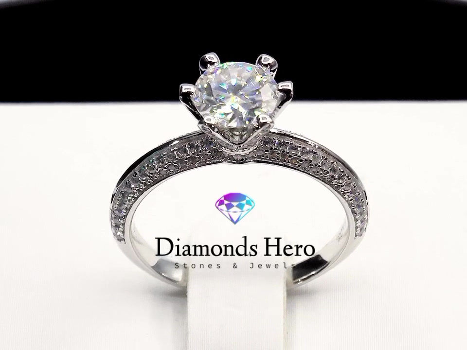 Miniatura: diamondshero.it anello solitario pavé argento oro moissanite diamante diamond silver gold ring