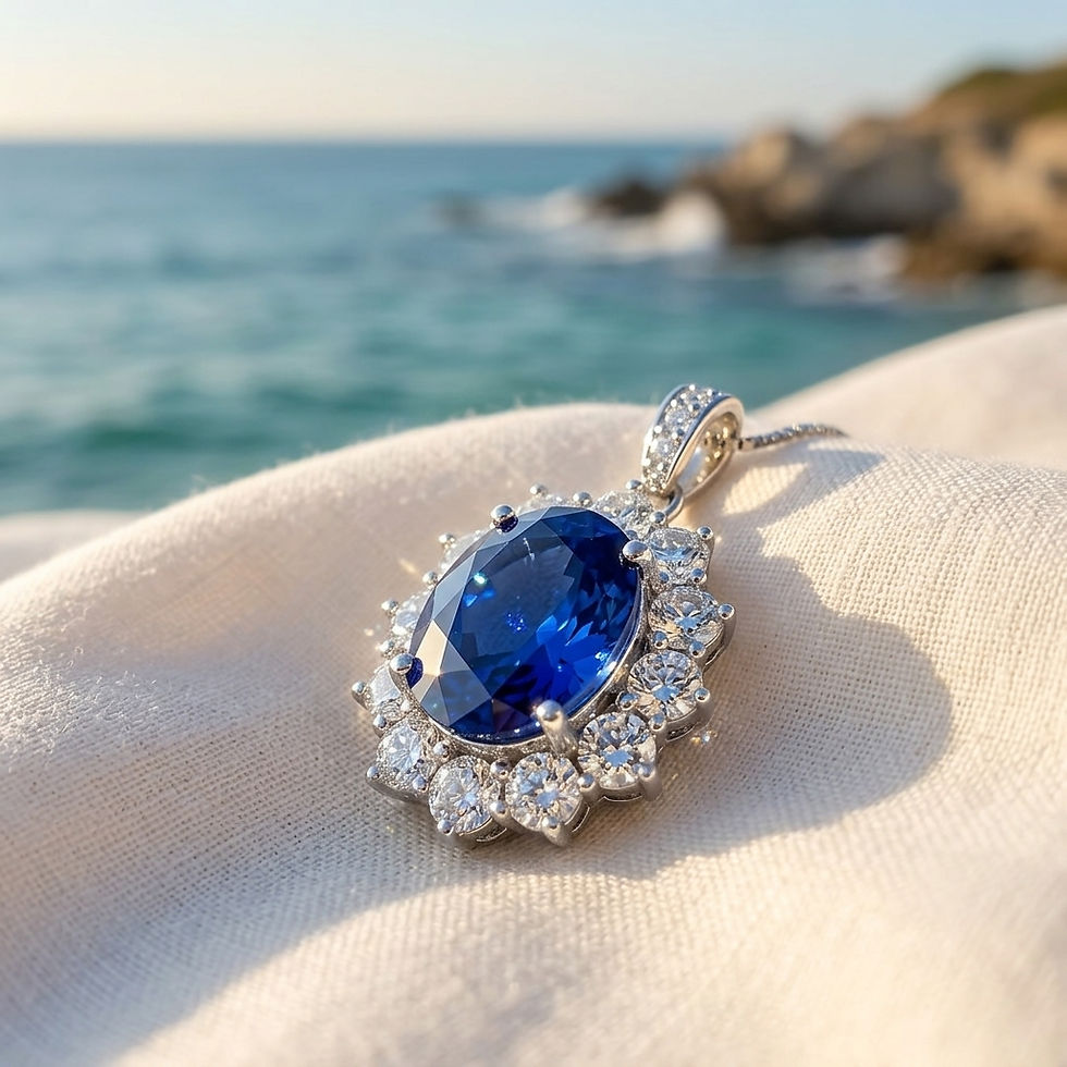 Miniatura: diamondshero.it pendente punto luce oro argento brillante diamante blu blue moissanite zaffiro sapphire diamond pendant