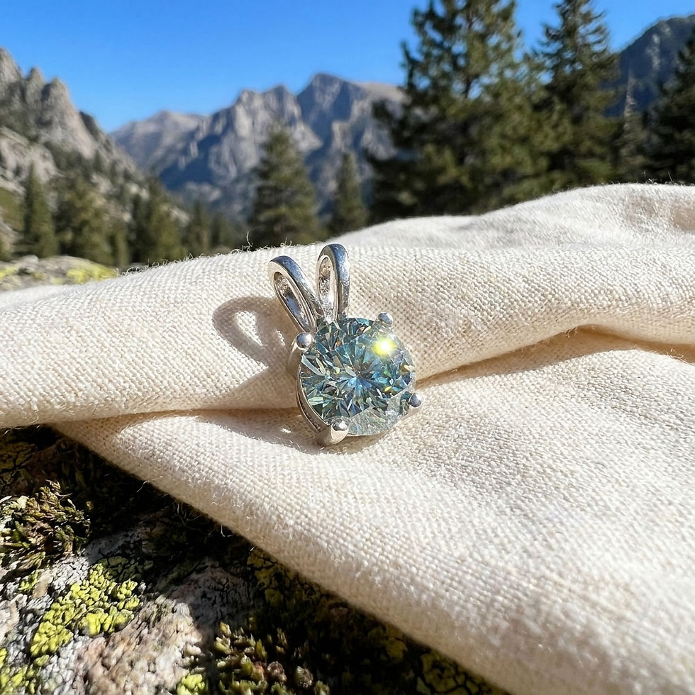 Miniatura: diamondshero.it pendente punto luce oro argento brillante diamante moissanite blu azzurro diamond light blue pendant silver