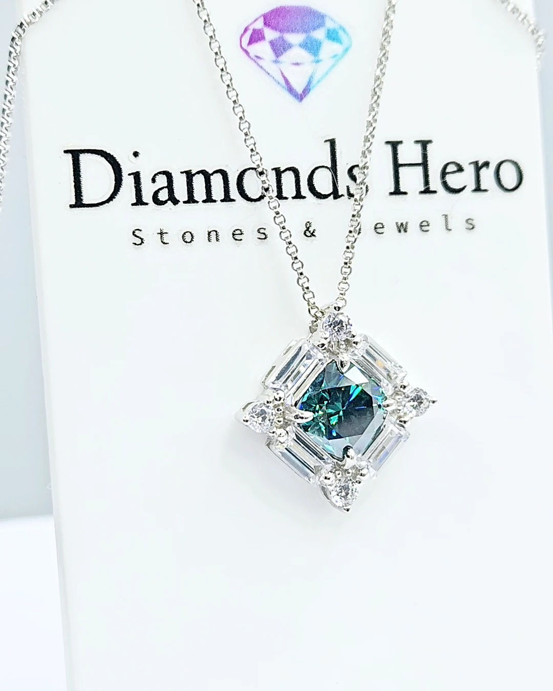 diamondshero.it pendente punto luce oro argento brillante diamante verde green moissanite diamond ring silver pendant