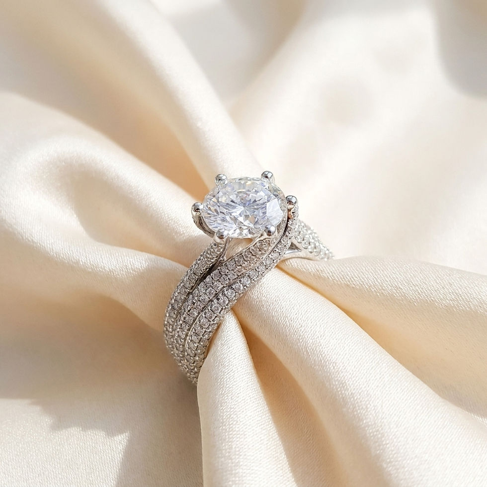 Miniatura: diamondshero.it anello solitario pavé argento oro moissanite diamante diamond silver gold ring