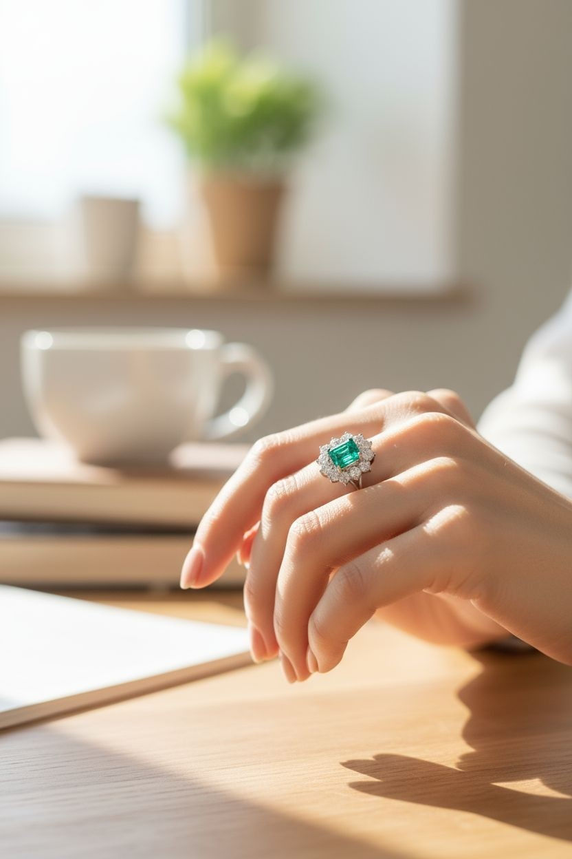 Miniatura: diamondshero.it anello solitario smeraldo diamante moissanite taglio smeraldo cut ring silver gold diamond emerald