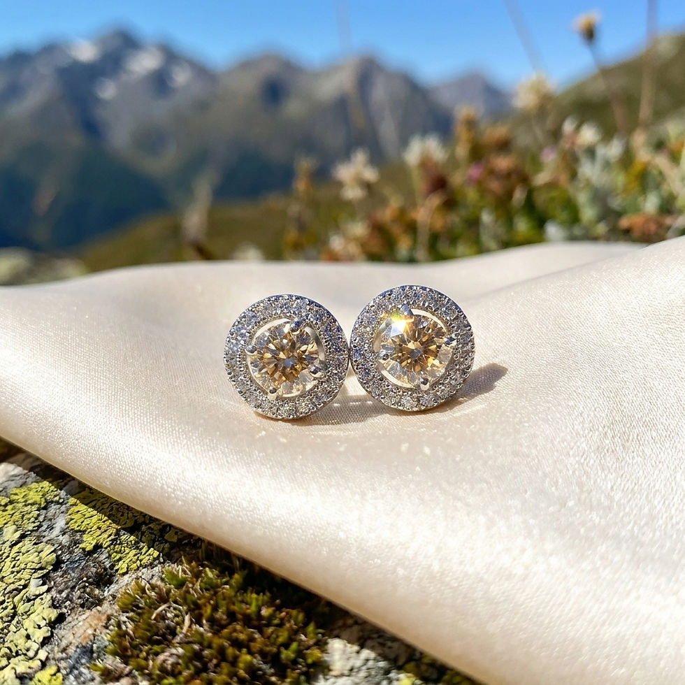 Miniatura: www.diamondshero.it orecchini earrings punto luce champagne oro argento brillante diamante moissanite diamond  silver