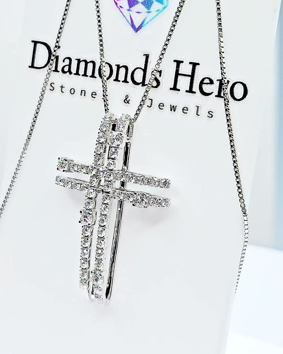 Miniatura: diamondshero.it pendente croce cross oro argento brillante diamante blu blue moissanite diamond ring silver pendant