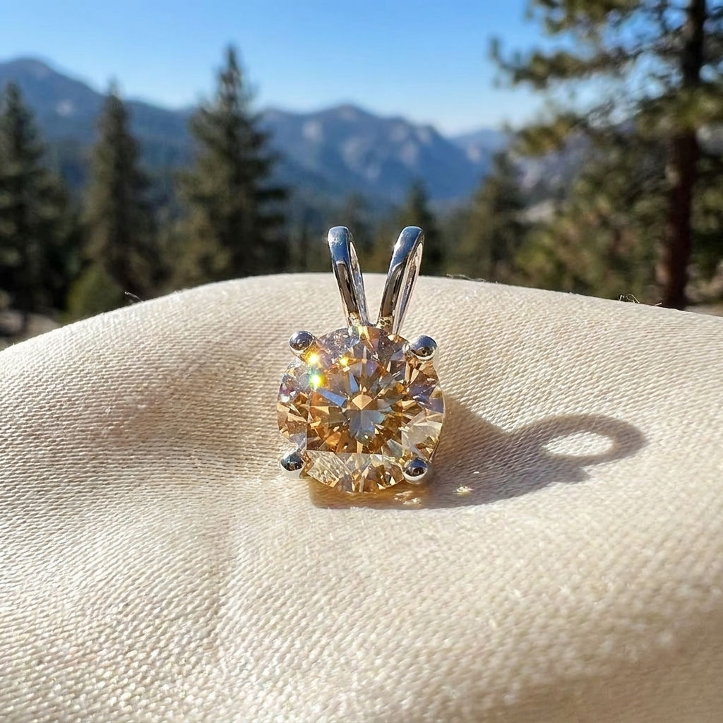 diamondshero.it pendente punto luce oro argento brillante diamante moissanite giallo diamond yellow champagne pendant silver
