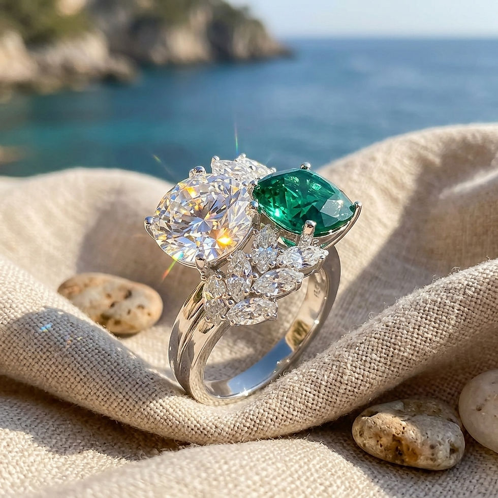 diamondshero.it anello jacqueline jackie kennedy solitario smeraldo diamante moissanite cut ring silver gold diamond emerald