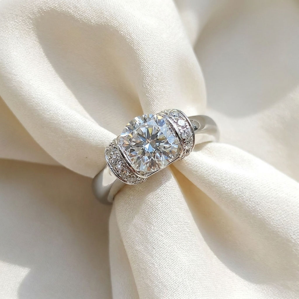diamondshero.it anello solitario pavé argento oro moissanite diamante diamond silver gold ring