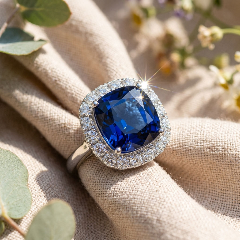 diamondshero.it anello solitario zaffiro blu diamante moissanite taglio cuscino cut ring silver gold diamond blue sapphire