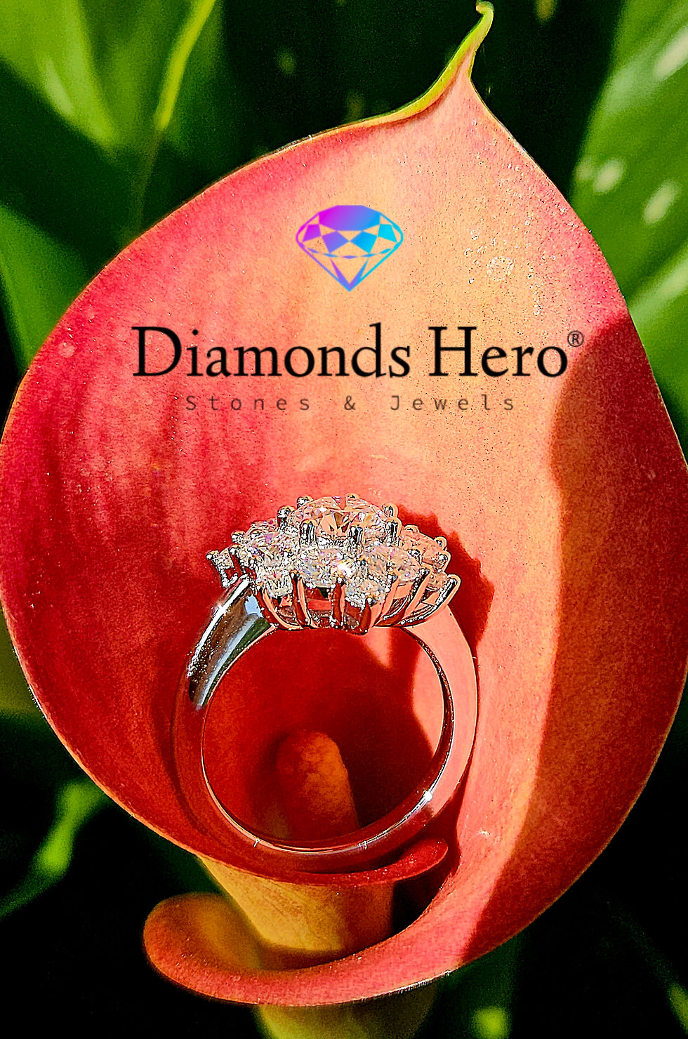 Miniatura: diamondshero.it anello solitario diamante moissanite taglio round cut ring silver gold diamond emerald