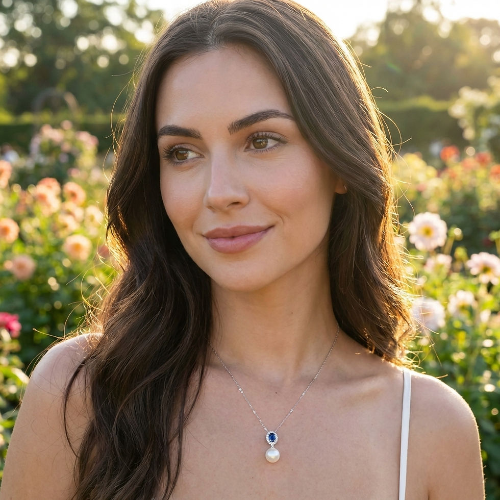 Miniatura: perlevere.it pendente di perle diamante blu acqua dolce indossata freshwater pearls necklace