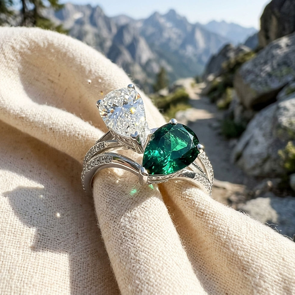 Miniatura: anello Megan Fox diamanti e smeraldo Moi Et Toi Ring Emerald Diamonds Moissanite