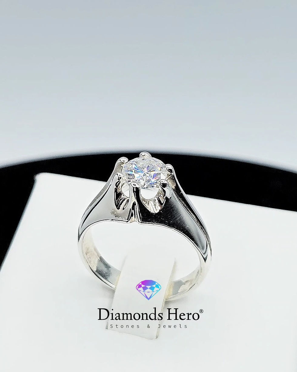 Miniatura: diamondshero.it anello uomo solitario diamante moissanite taglio round cut ring silver gold diamond