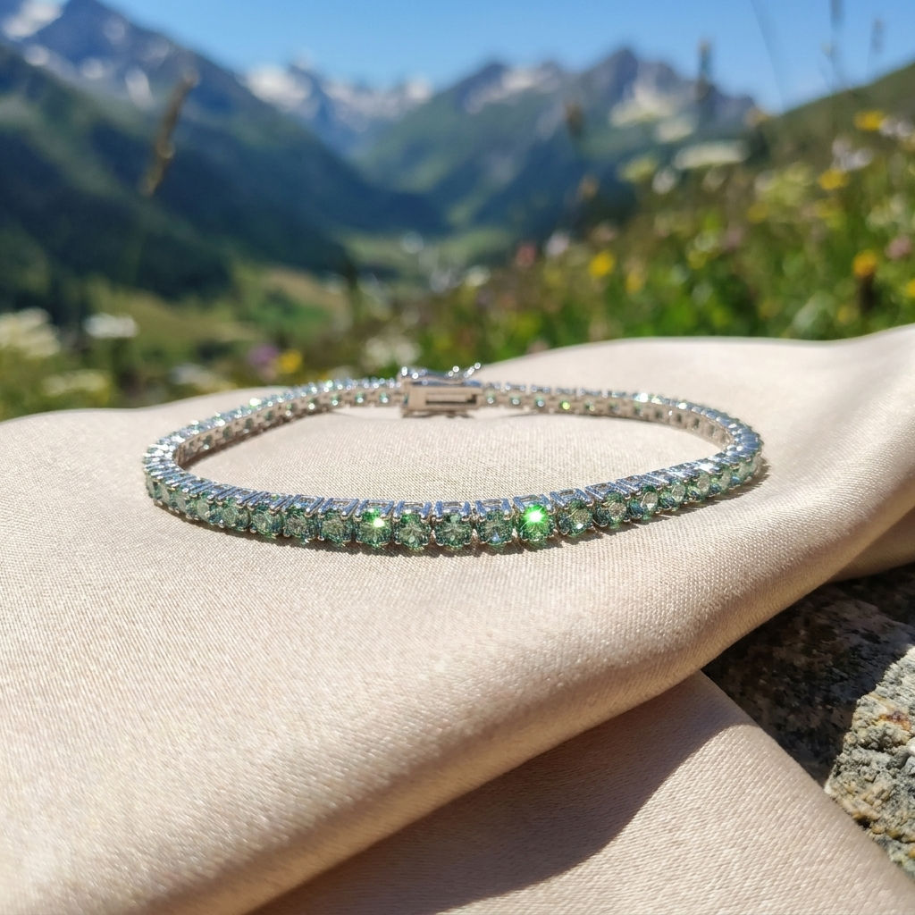 diamondshero.it bracciale tennis bracelet argento brillante diamante moissanite green verde diamond silver