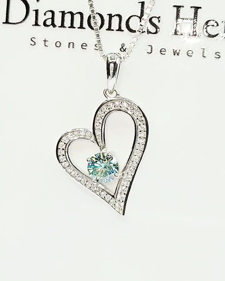 Miniatura: pendente punto luce cuore azzurro light blue argento brillante diamante moissanite heart diamond ring silver pendant