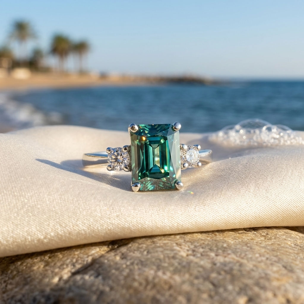 diamondshero.it anello solitario diamante moissanite smeraldo emerald ring silver gold diamond verde green