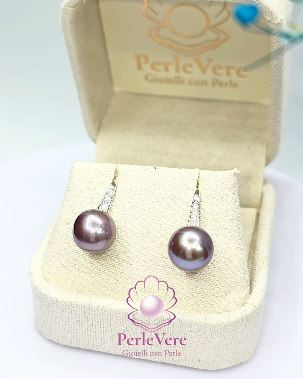 Miniatura: Orecchini Perle Acqua Dolce Viola 9-10mm