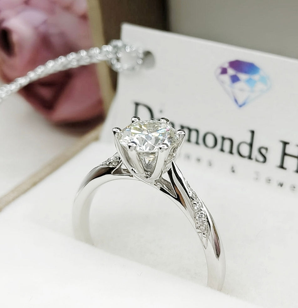 Miniatura: diamondshero.it anello solitario argento oro moissanite diamante diamond silver gold ring