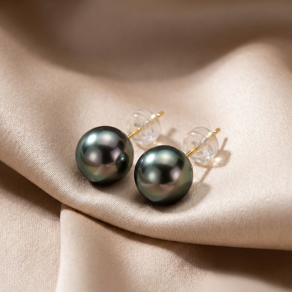 Perlevere.it Orecchini con perle nere tahiti con perno in oro black pearls