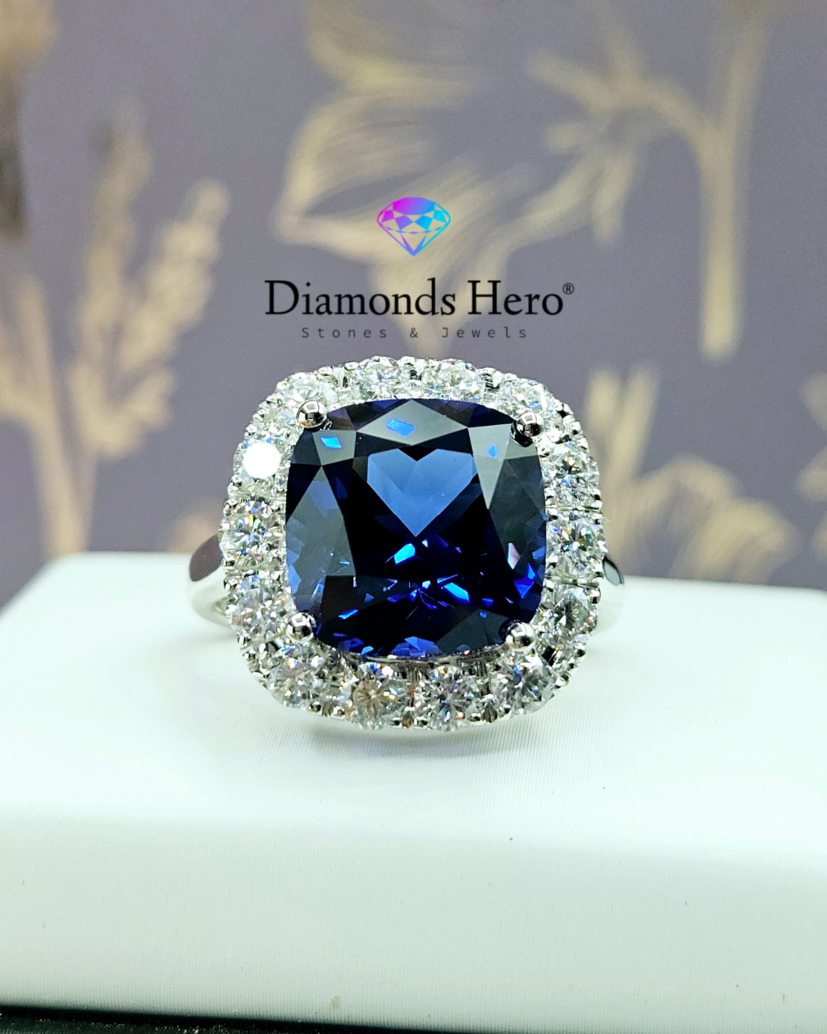diamondshero.it anello solitario zaffiro blu diamante moissanite taglio cuscino cut ring silver gold diamond blue sapphire