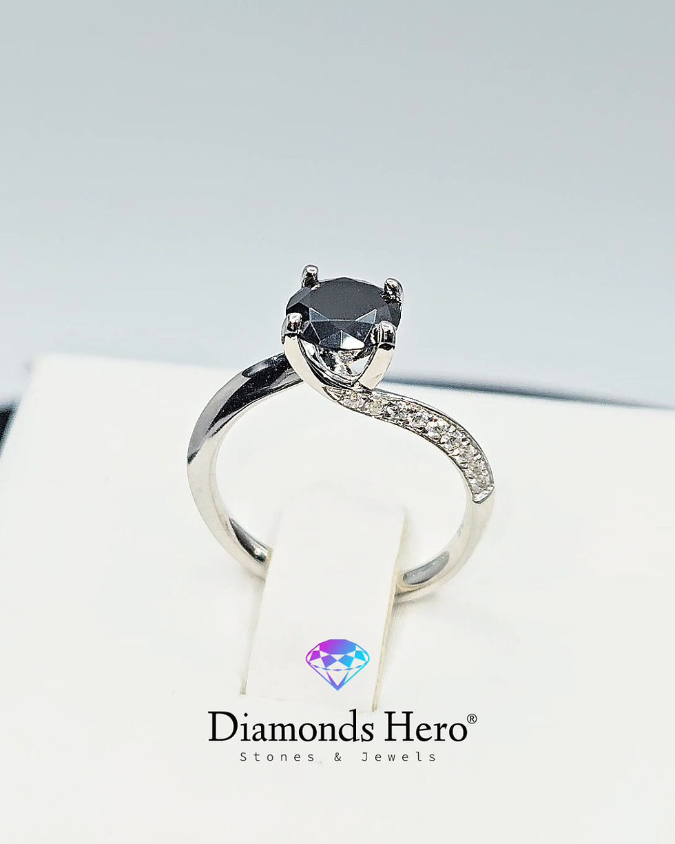 Miniatura: diamondshero.it anello solitario argento oro diamante brillante moissanite round rotondo nero black ring diamond silver gold