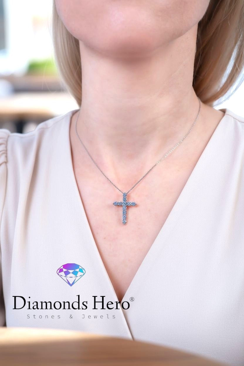 Miniatura: pendente punto luce croce blu oro argento brillante diamante moissanite diamond ring silver cross pendant