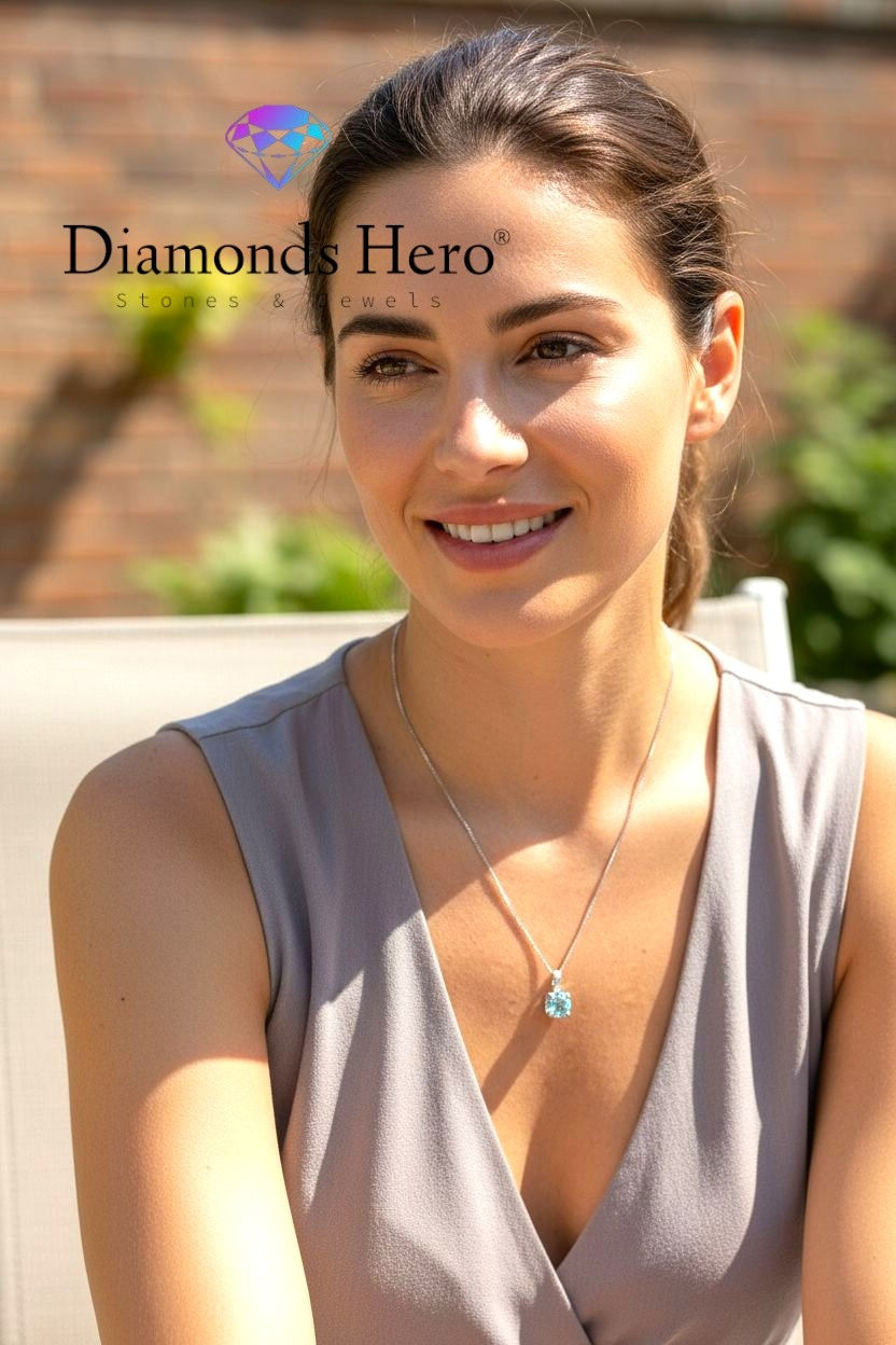 Miniatura: pendente moissanite diamante azzurro light blue pendant moissanit silver gold necklace