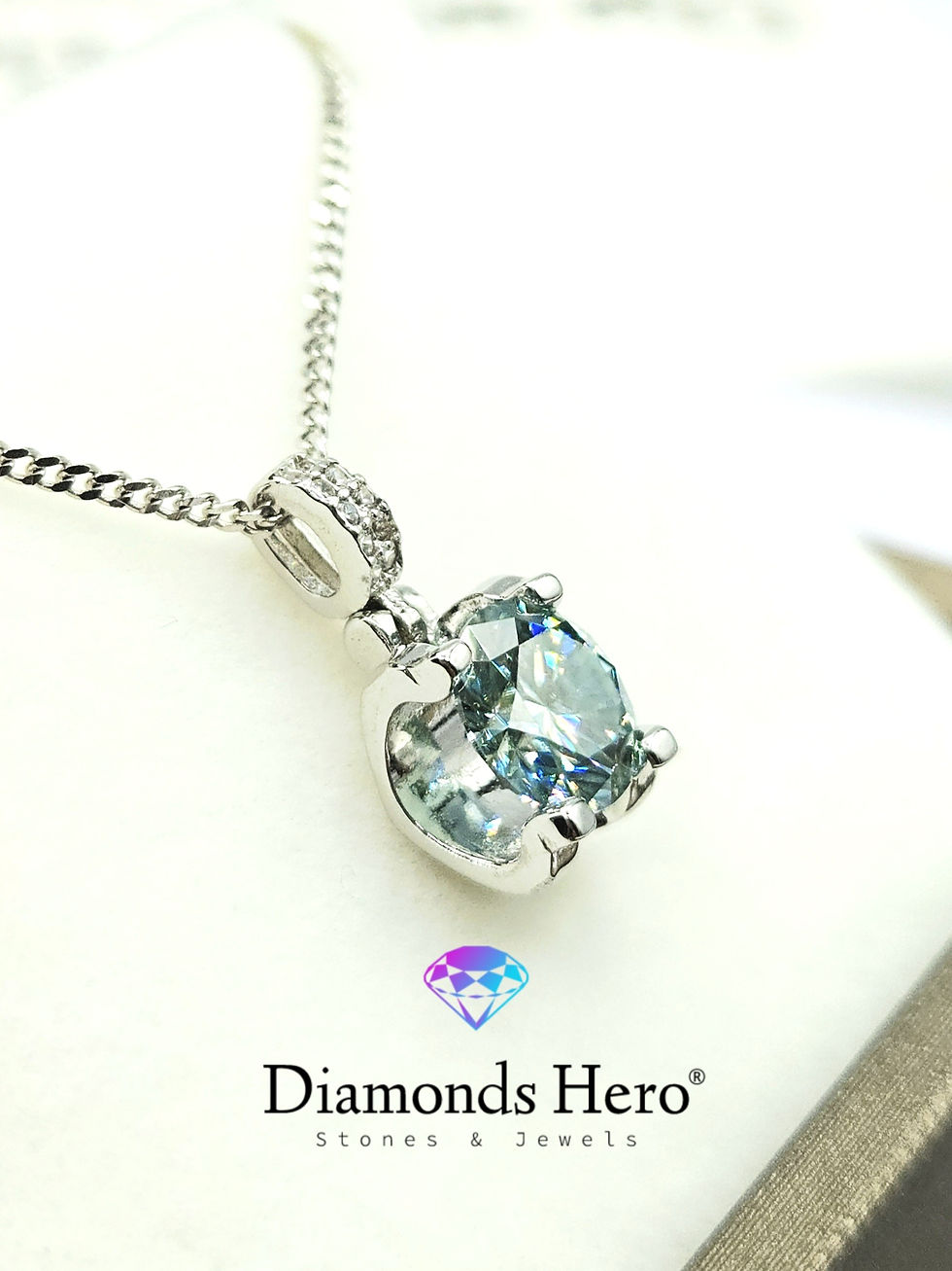 Miniatura: pendente moissanite diamante azzurro light blue pendant moissanit silver gold necklace