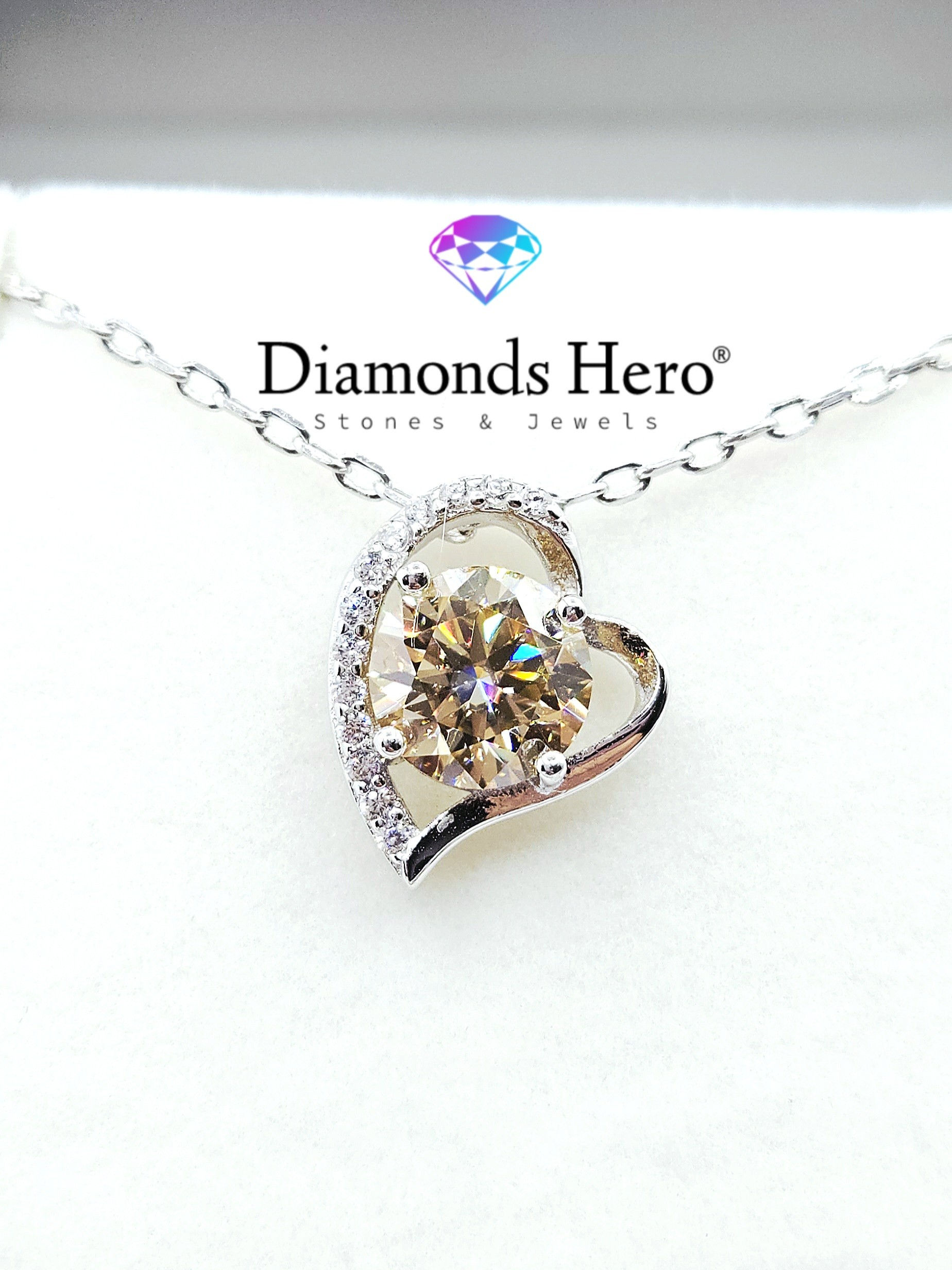 pendente punto luce cuore oro argento brillante diamante moissanite diamond ring silver heart pendant