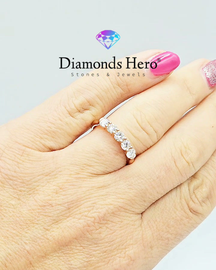 Miniatura: diamondshero.it anello moissanite 5 pietre argento rosa oro silver gold ring