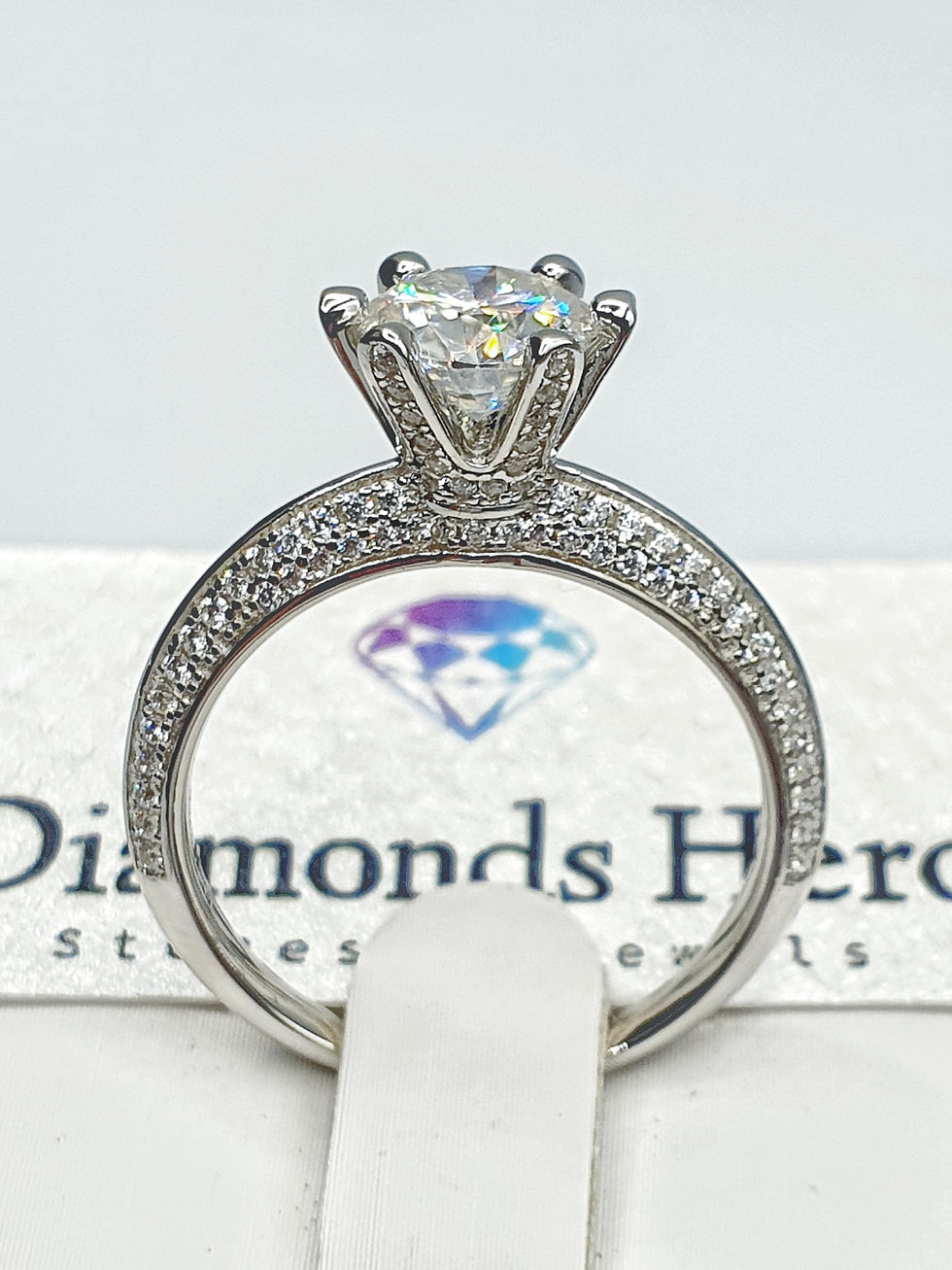 Miniatura: diamondshero.it anello solitario pavé argento oro moissanite diamante diamond silver gold ring