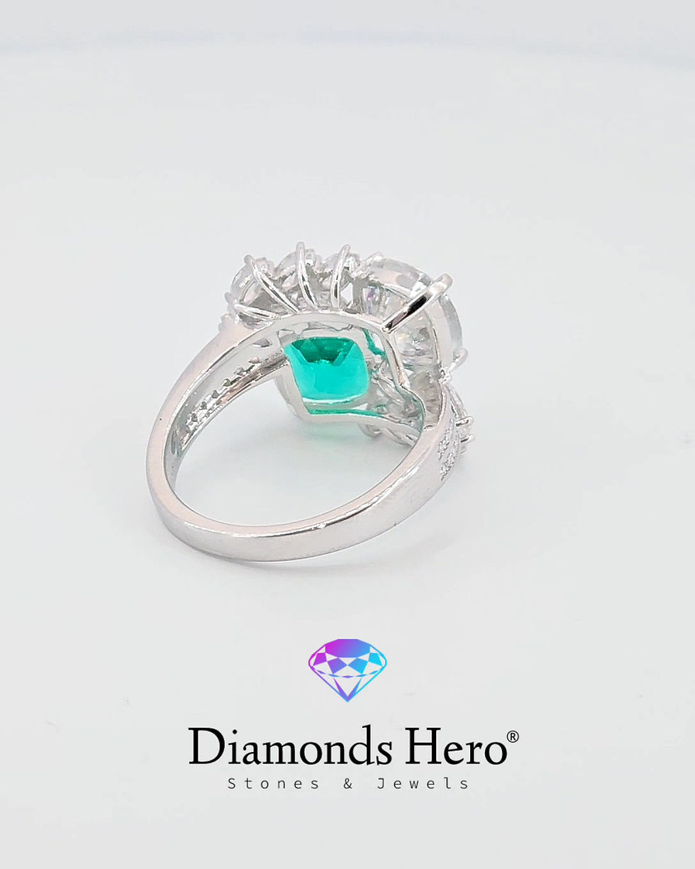 Miniatura: diamondshero.it anello jacqueline jackie kennedy solitario smeraldo diamante moissanite cut ring silver gold diamond emerald