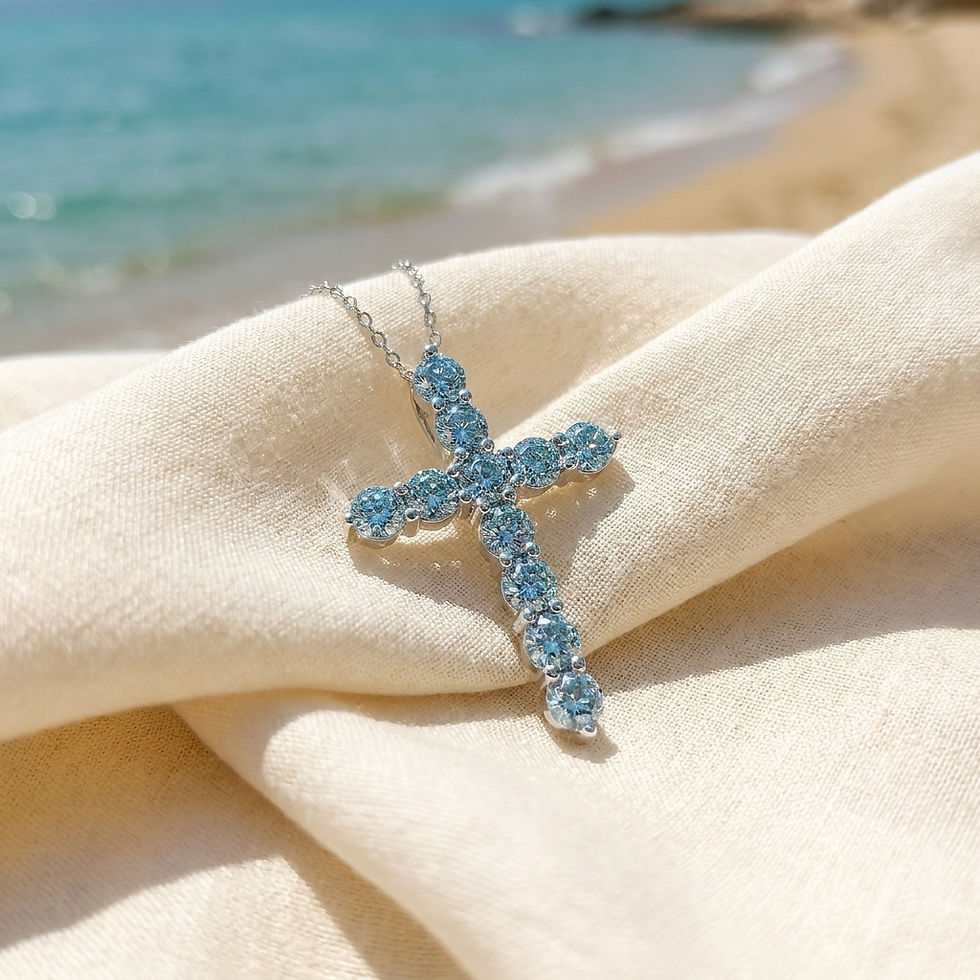 Miniatura: pendente punto luce croce blu oro argento brillante diamante moissanite diamond ring silver cross pendant