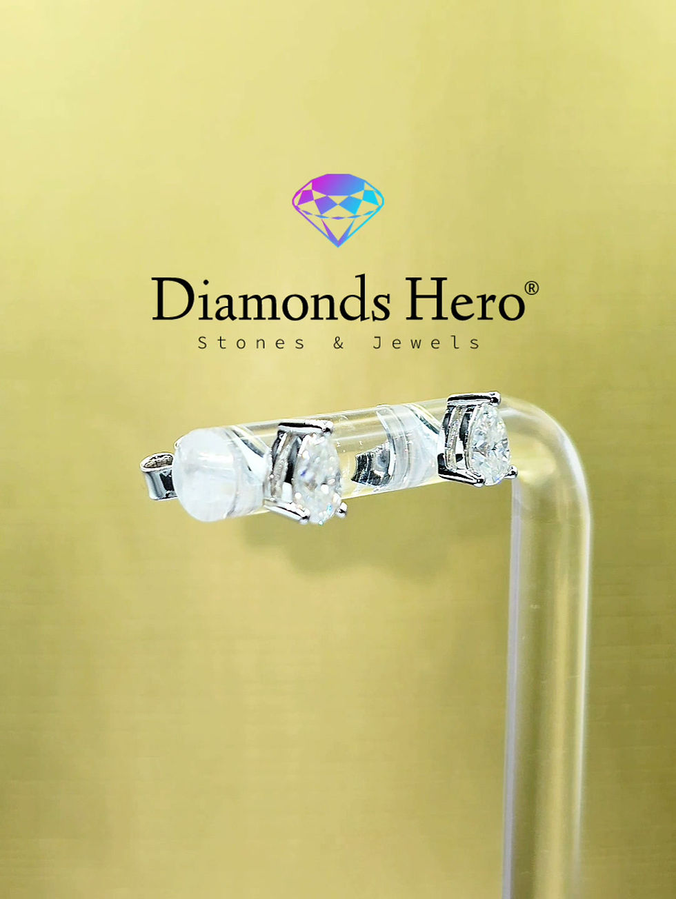 Miniatura: diamondshero.it orecchini earrings punto luce oro argento brillante diamante moissanite pera pear cut diamond silver