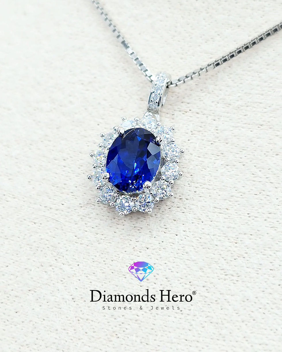 Miniatura: diamondshero.it pendente punto luce oro argento brillante diamante blu blue moissanite zaffiro sapphire diamond pendant