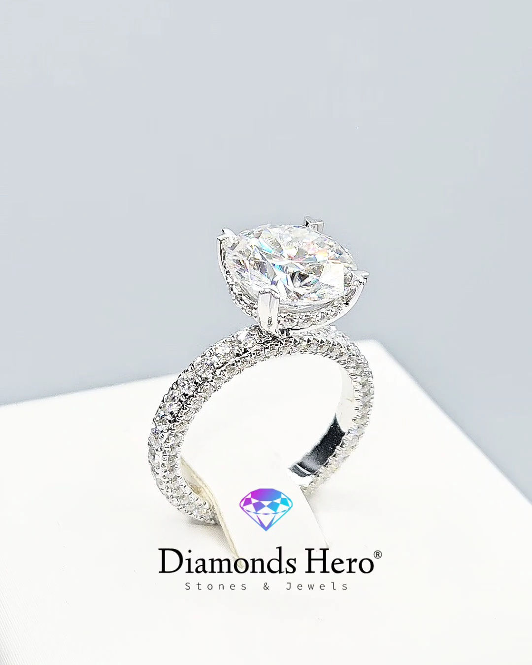diamondshero.it anello solitario diamante moissanite taglio round cut ring silver gold diamond emerald