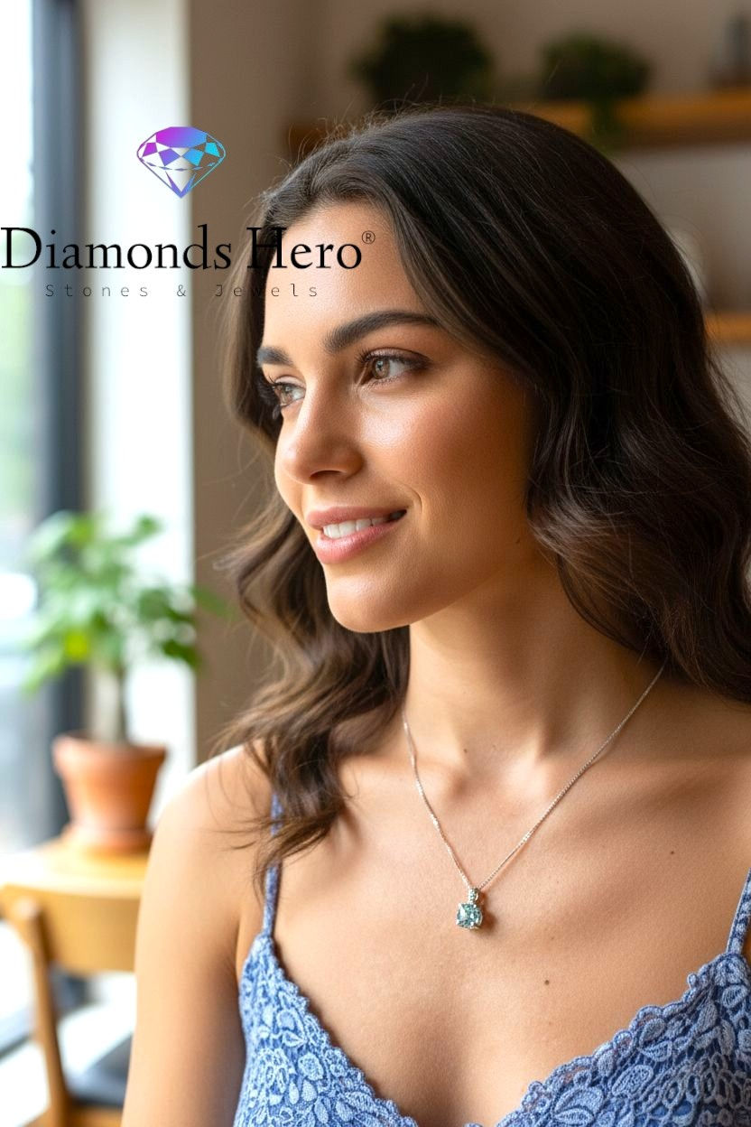Miniatura: pendente moissanite diamante azzurro light blue pendant moissanit silver gold necklace