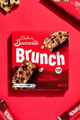 food packaging photography of Cadbury brunch bars set on red backdrop , North Yorkshire 