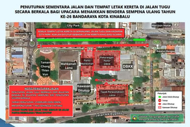 Laluan dan parkir di Jalan Tugu ditutup sementara sempena ulang tahun KK ke-26