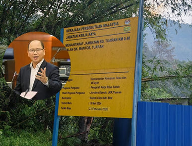 Madius Persoal KKDW Status Pembinaan Jambatan SK Mantob, Jalan Tebobon Kiulu yang masih belum siap