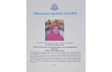 Wanita 57 tahun hilang di Semporna sejak 3 April  