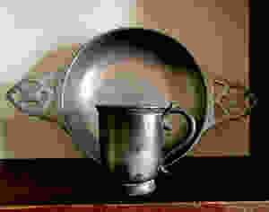 Pewter porringer and cup
