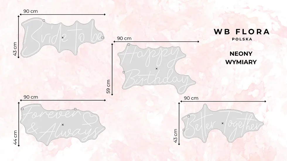 Projekt techniczny WB Flora - Ścianki kwiatowe i neony - Wymiary neonów w standardowej ofercie