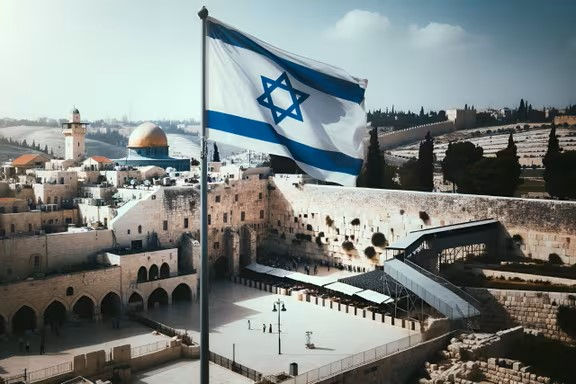 Israeli flag overlooking the city of Jerusalem
