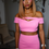 Thumbnail: Size Medium Hot Pink Off-Shoulder Two-Piece Set gently worn