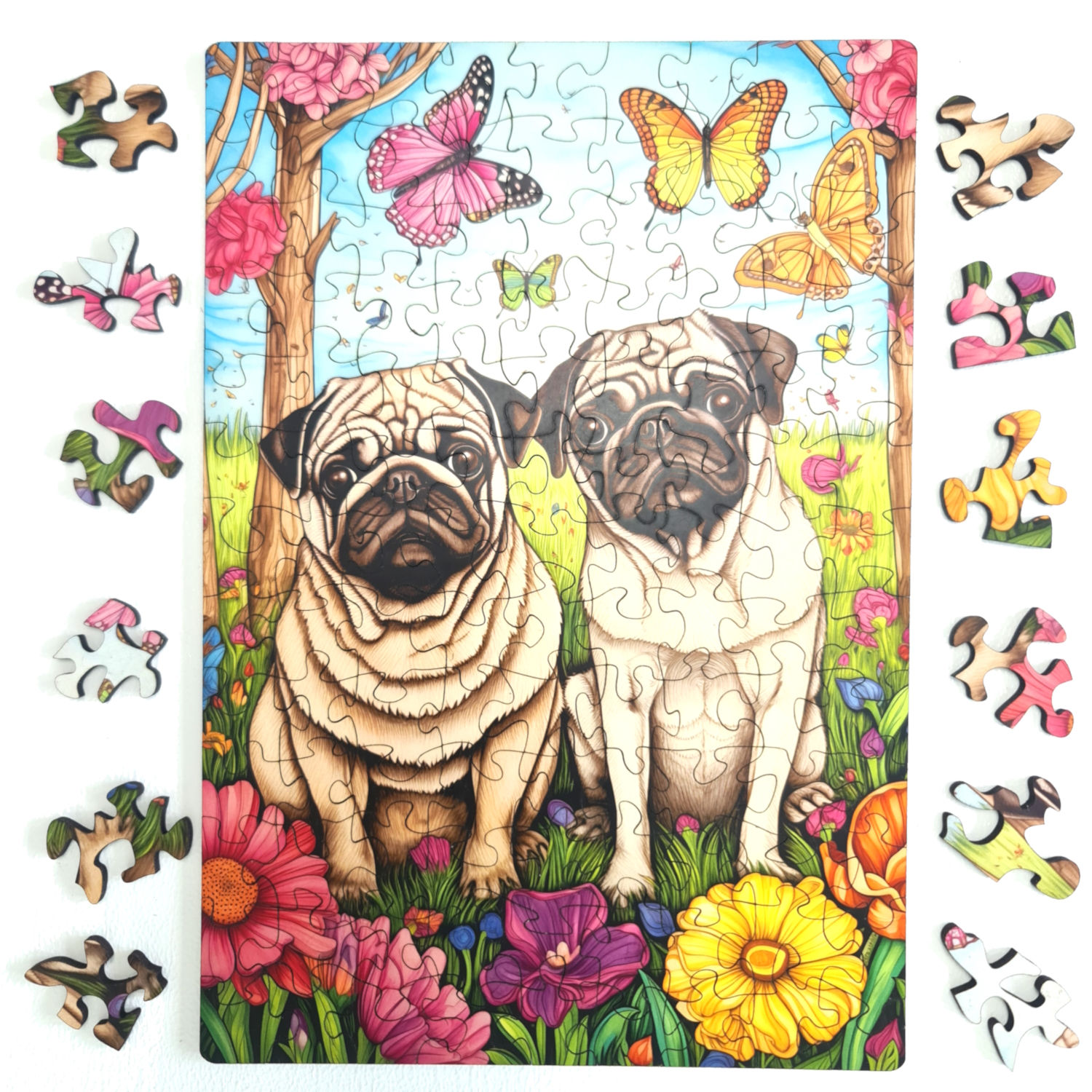 Pig and Pog The Pugs Small Wooden Puzzle | 140 Pieces & 18cm x 26cm