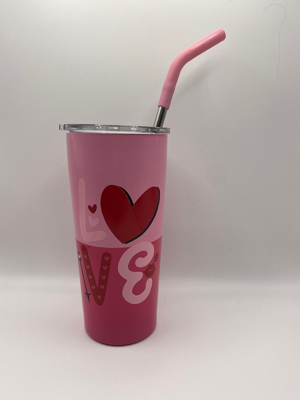 Metal cup with straw - love