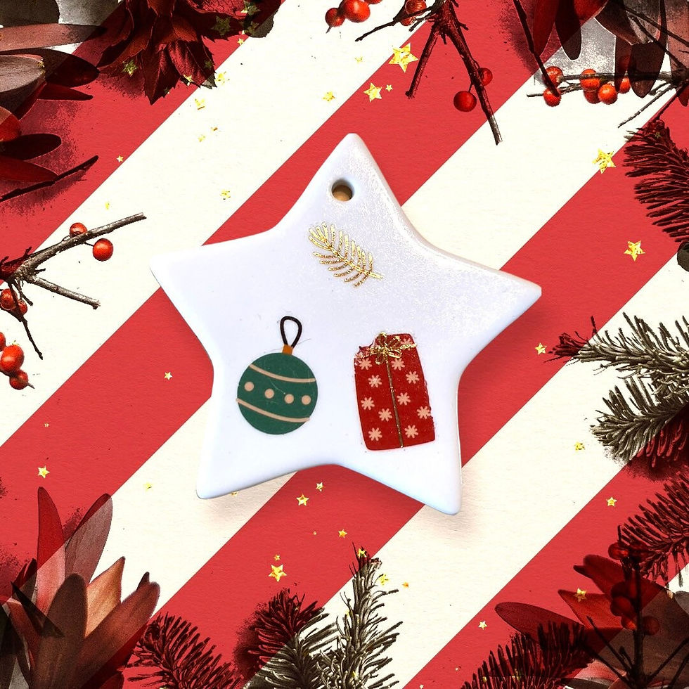 Flat porcelain holiday ornament with seasonal designs - Packages/season