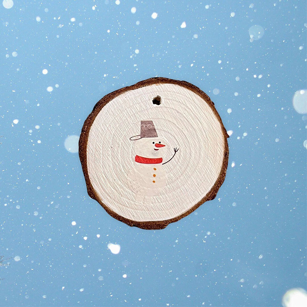 Rustic wood slice ornament with Christmas designs - Snowman/goose