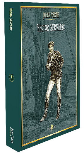 Couverture du roman Hector Servadac de Jules Verne, édition illustrée, représentant un officier en uniforme debout sur le pont d’un navire, prêt à l’aventure.